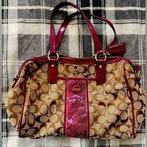 Coach python stripe and raspberry hand bag